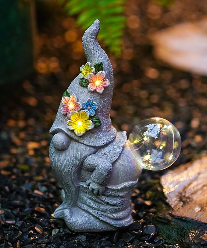 Solar Funny Garden Gnome Statue: Outdoor Sculpture Lights for Yard Lawn Porch Balcony Patio Home Decor - Birthday Gardening Gifts for Women Mom Grandma