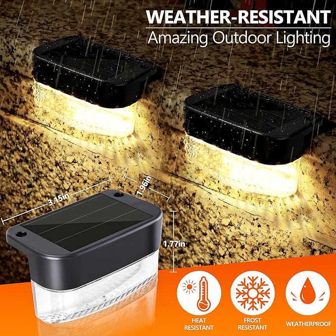 BrizLabs Solar Fence Lights Outdoor, 12 Pack 3 Colors & 6 Modes LED Solar Deck Lights, Warm White Outdoor Step Light IP65 Waterproof, Cool White Wall Light Fence Lighting for Patio Yard Pool Railing