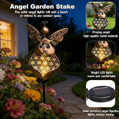 VEEKI Solar Garden Lights, Metal Solar Angel Garden Stake Lights Outdoor Waterproof, Angel Decor Solar Lights for Cemetery Grave Yard Patio Path, Sympathy Memorial Gift for Lost Love One