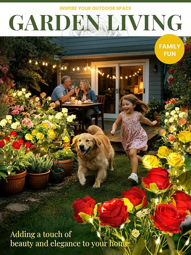 GIGALUMI Solar Lights Outdoor for Garden Decor, 4 Pack Solar Flower Lights Waterproof, 2 Lighting Modes 28 Rose Flowers for Pathway,Yard, Patio Decoration, Gardening Gifts for Women (Multi-Colored)