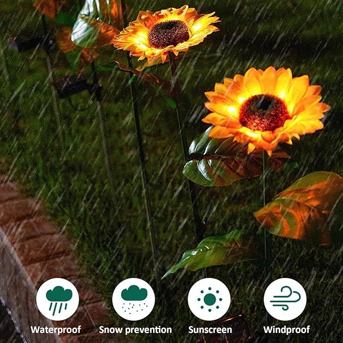4 Packs Sunflower Solar Lights Outdoor IP44 Waterproof Garden Stake Auto On/Off