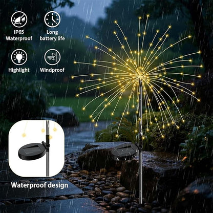 Solar Firework Lights Outdoor, 2 Pack 200 LED Fairy Lights with 8 Modes, Warm White Solar Garden Lights for Yard Pathway Lawn Patio Landscape Decor, Waterproof Fireworks for Outside