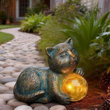 Solar Cat Statue with LED Lights, Solar Garden Decor, Waterproof Outdoor Cat Figurine for Yard, Patio, Balcony, Patio, Night Light, Gift for Cat Lovers, Mom, Women