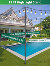 String Light Poles for Outside, 11 Feet Lights Poles with Mount Anchor, Outdoor Lighting Poles Hanging Backyard | Lumora