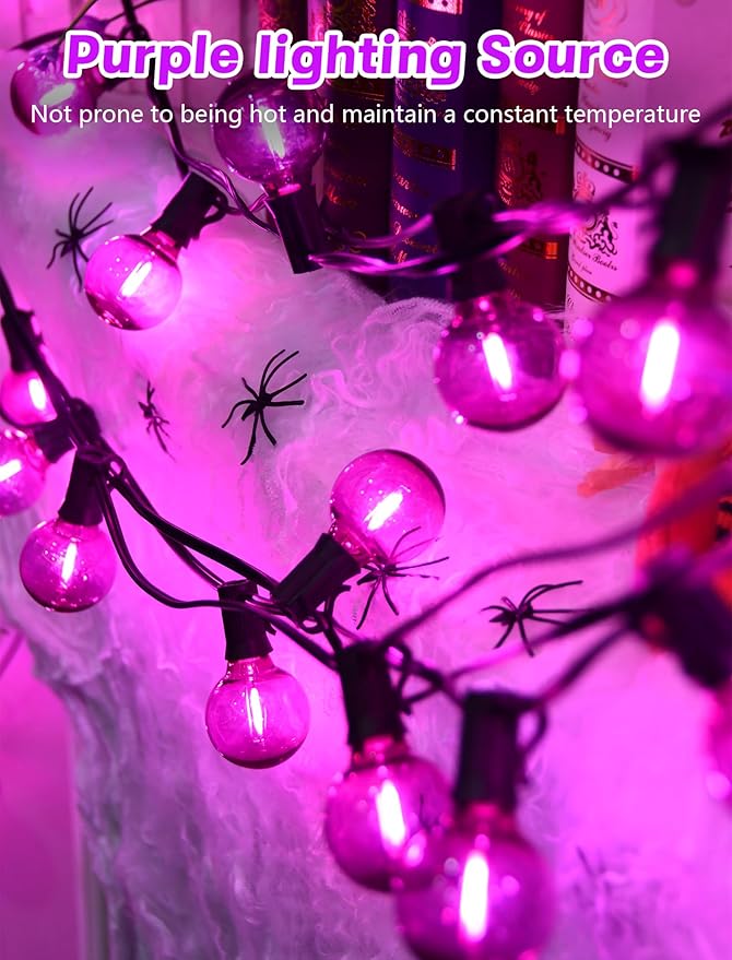 SUNSGNE G40 LED Purple Lights Outdoor, 25 Feet Halloween Purple String Lights with 25 Count Bulbs for Halloween | Lumora