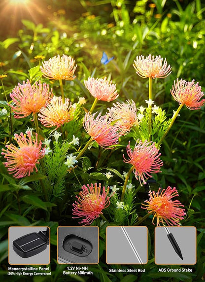 Brightown Outdoor Solar Garden Lights - 4 Pack LED Flower Lights with Glowing Flowers & Stems, Realistic, Bigger Solar Panel, Waterproof for Yard Patio Home, Pink