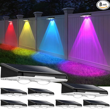 Brightever Solar Fence Lights Outdoor 8-Pack, Waterproof Solar Powered LED Fence Light with Warm White & 6 RGB Colors & 2 Lighting Modes for Deck, Step, Stair, Fence, Outside, Patio, Garden, Backyard