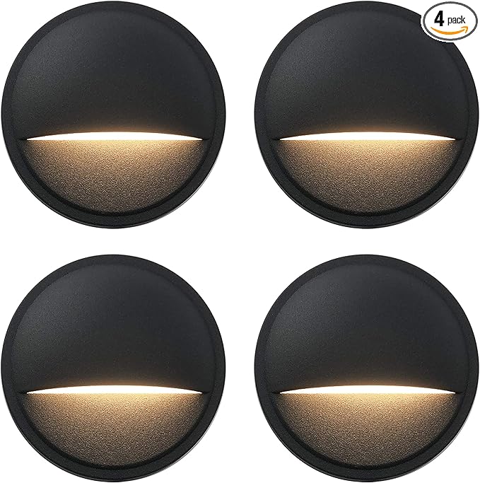GKOLED Low Voltage LED Deck Lights, Landscape Step Stair Railing Light with 2W Integrated LED Chips, Die-cast Aluminum 12V AC/DC Accent Lighting Fixtures with Black Powder Coated Finish (4-Pack)