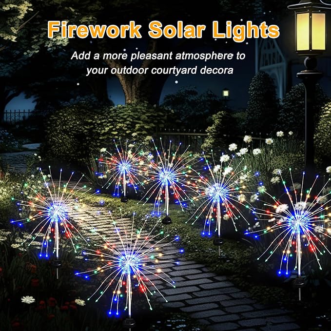 Solar Garden Firework Lights Outdoor Waterproof, 2 Pack Solar Lighting with 8 Lighting Modes , 120 LED Sparklers | Lumora