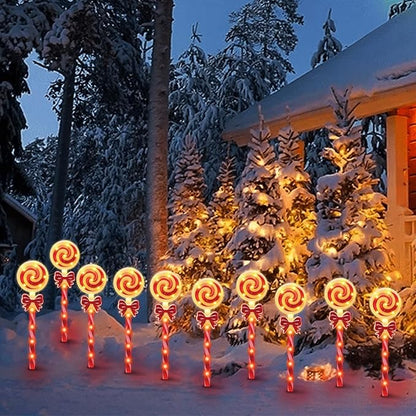LAMPHOME Christmas Lollipop Pathway Lights，5PCS Decorations Outdoor Yard, Pathway Marker Stake Lights for Patio Ground Path Sidewalk Walkway Driveway