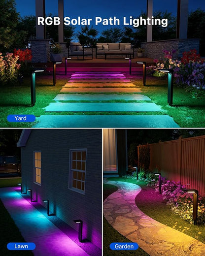 6 Pack Color Changing Solar Pathway Lights Outdoor Waterproof 20 LED Solars Powered Walkway Landscape Lamp for Garden, Lawn, Path, Yard, Driveway, Sidewalk, 8 Colorful Accent Lighting Decoration(RGB)