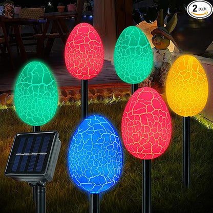 2 Pack Solar Easter Decorations Outdoor Lights,with 8 Modes 12 LED Egg Light,Waterproof Outdoor Solar Lights for Garden Yard Pathway Lawn Grave (Egg)