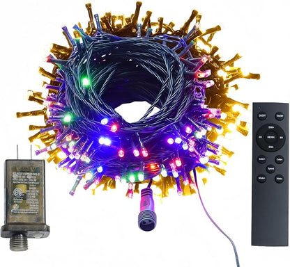 200 LED Color Changing Christmas Lights with Remote - 8 Modes (Warm White to Multicolor), 66ft Green Wire ETL Certified Commercial Grade, Waterproof Indoor/Outdoor for Patio, Trees & Parties.