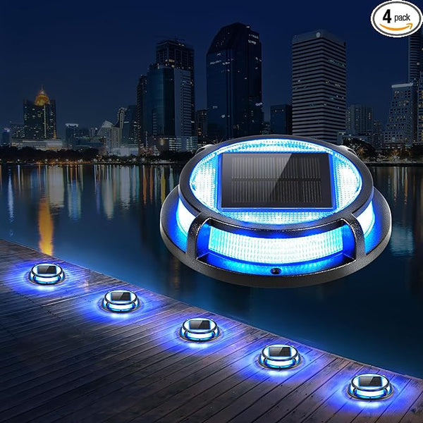 LUTEC 4 Pack Solar Deck Lights Driveway Dock 12 LEDs Light Solar Powered Outdoor Waterproof Road Markers for Step | Lumora