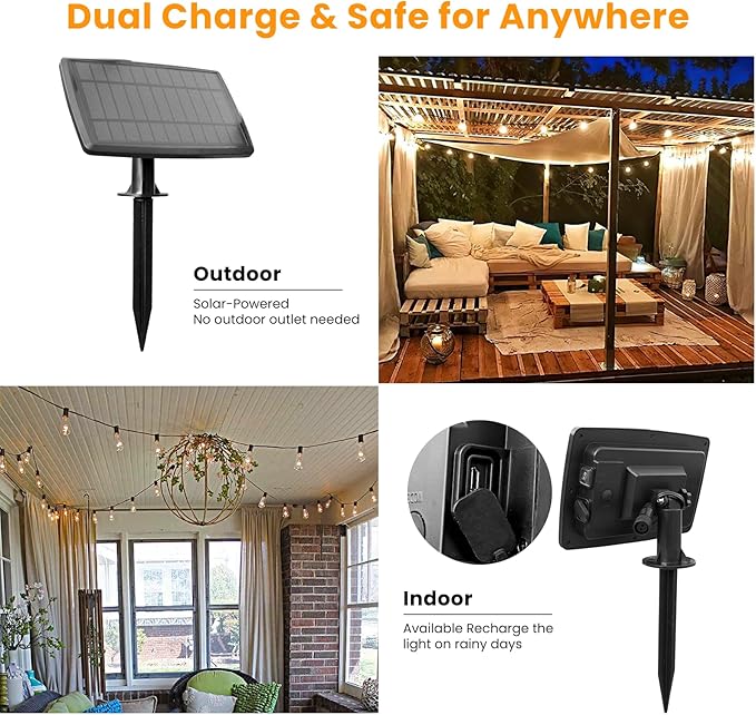 100FT Solar String Lights Outdoor Waterproof, Solar Patio Lights with Remote Control & 30+2 Dimmable ST38 Edison | Lumora