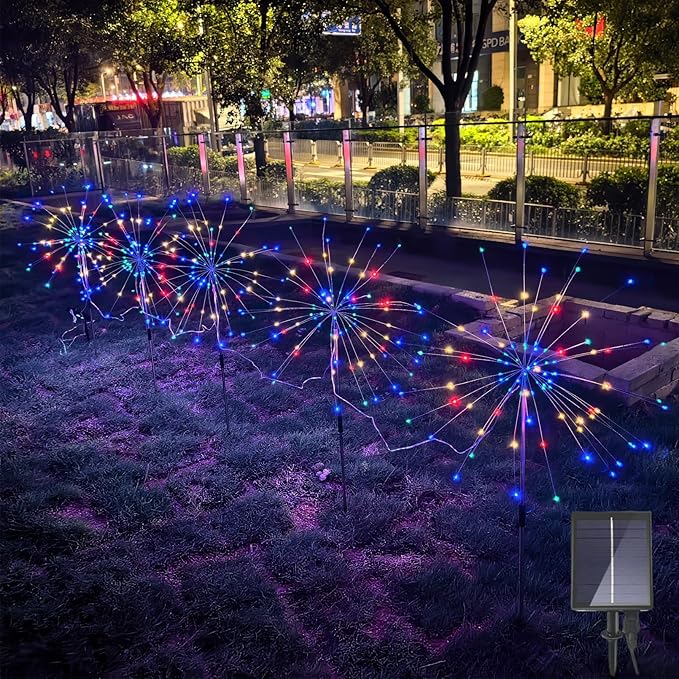 Solar Garden Firework Lights Outdoor, 5 Pack 450 LED 8 Lighting Modes Waterproof Landscape Decorative Sparklers Twinkling Starburst Lights for Yard Pathway Walkway Christmas, Colorful