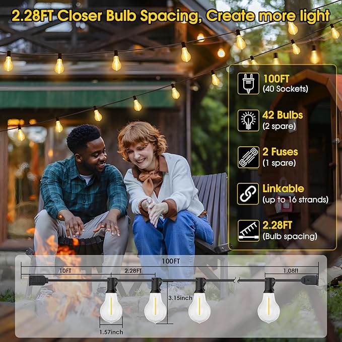 25FT ST38 String Lights Bundle with 100FT A39 String Lights for Backyard Patio Bistro Cafe Indoor Outdoor Decor | Lumora