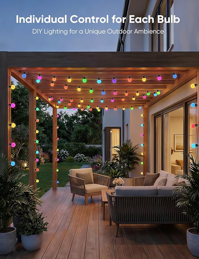 APPECK Outdoor String Lights 100FT, RGBW Smart Patio Lights with 111 Scene Modes, Christmas String Lights with 50 | Lumora