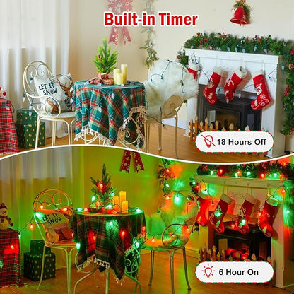 Minetom 147 FT 200 LED C9 LED Christmas Lights Outdoor - Plug in Fairy Lights with Timer & 8 Modes, Waterproof Commercial Grade Extendable for Indoor Outdoor Roofline Patio Yard Xmas, Red and Green