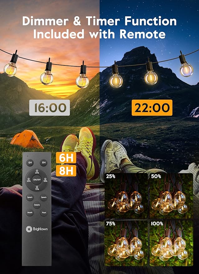 Brightown Led String Lights Outdoor 38Ft(28+10) with Remote Hooks and Clips, Patio String Lights for Outside with | Lumora