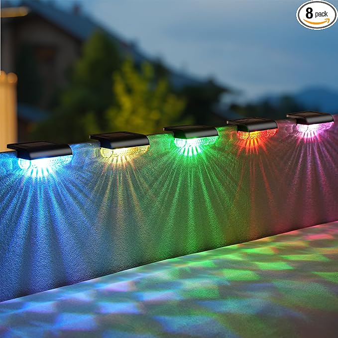 8 Pack Solar Step Lights Led RGB Deck Lights Solar Fence Lights Waterproof for Outdoor Stairs, Step, Balcony, Patio