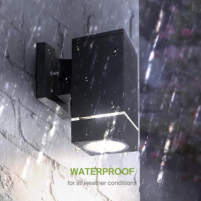ASD 1 Light Square LED Indoor & Outdoor Wall Light Fixture | 9W 580LM 3000K-5000K 100-277V Cylinder Up Down Lights | Dimmable Exterior Wall Sconce | Front Door, Porch, Patio | Ringed Black, ETL 2 Pack