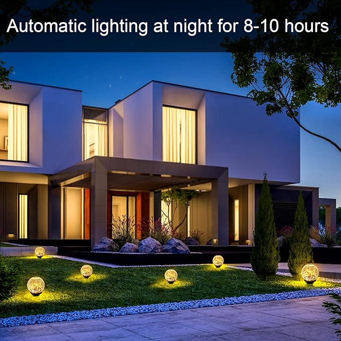 Hbaushun Garden Solar Lights 2 Pack,Outdoor Waterproof 30 LED Cracked Glass Ball Globe Solar Power Ground Lights | Lumora