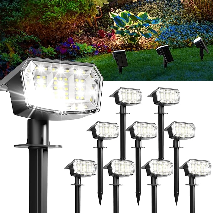 GIGALUMI Solar Spot Lights Outdoor Waterproof 10 Pack Cool White IP65, 63 LED 3 Lighting Modes Spotlights for | Lumora