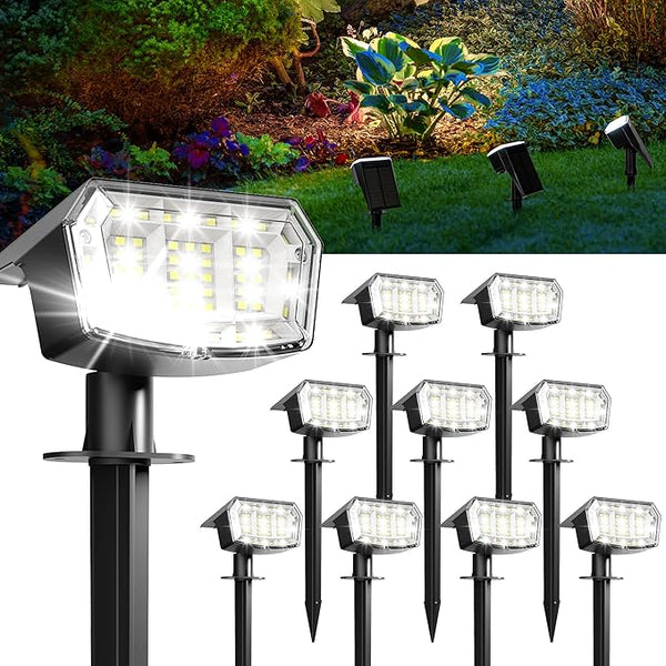 GIGALUMI Solar Spot Lights Outdoor Waterproof 10 Pack Cool White IP65, 63 LED 3 Lighting Modes Spotlights for | Lumora