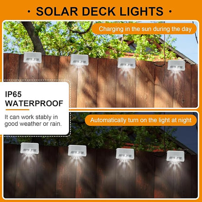Geelin 32 Pcs Solar Deck Lights Outdoor, Waterproof LED Solar Step Fence Lights for Stairs, Step, Railing, Patio, Driveway, Garden, Pathway and Yard(White Shell Cool White Light)