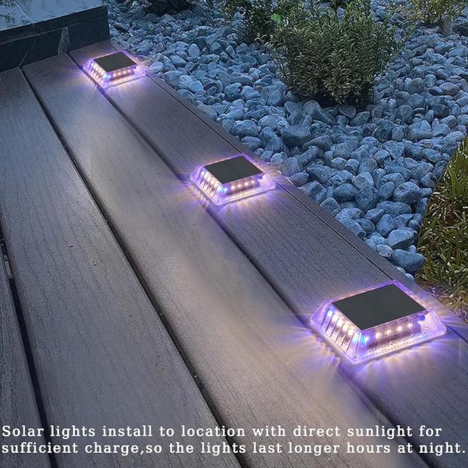 LEDES Solar Deck Lights Outdoor, IP68 Waterproof Step Lights, Solar Powered Driveway Lights, Natural White 4000K LED Lights, Stick on Garden Steps Yard Fence Patio Pathway Dock, Square(4 Pack)