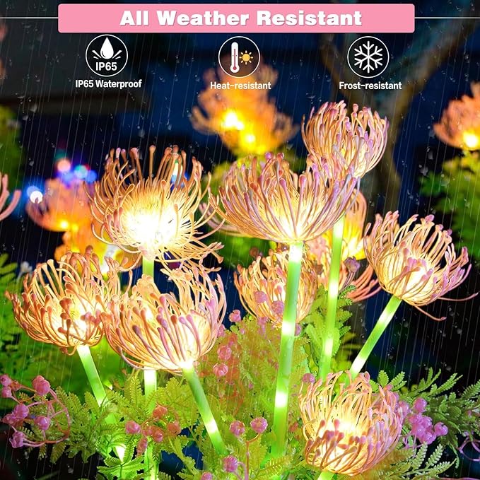 Solar Flowers Outdoor Waterproof, 4 Pack Solar Garden Lights with 12 Flowers, Enlarged Solar Panel, Perfect Gifts for Women Mom Grandma, Garden Decor for Landscape Pathway Flowerpot