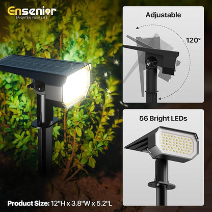 Ensenior Solar Spotlights Outdoor, 56 LEDs Brightness Adjustable 3000K LED Solar Garden Lights, Halloween Christmas Landscape Lighting for Flag/Yard/Pathway, IP65 Waterproof - 6 Pack