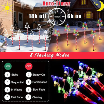 Christmas Pathway Lights Outdoor Decorations 27inch with Stake, 6/18H Timer 8 Modes LED Candy Cane Pathway Lights Outdoor, 32 FT Colorful Xmas Decorations for Walkway Yard Decor 10 Pack