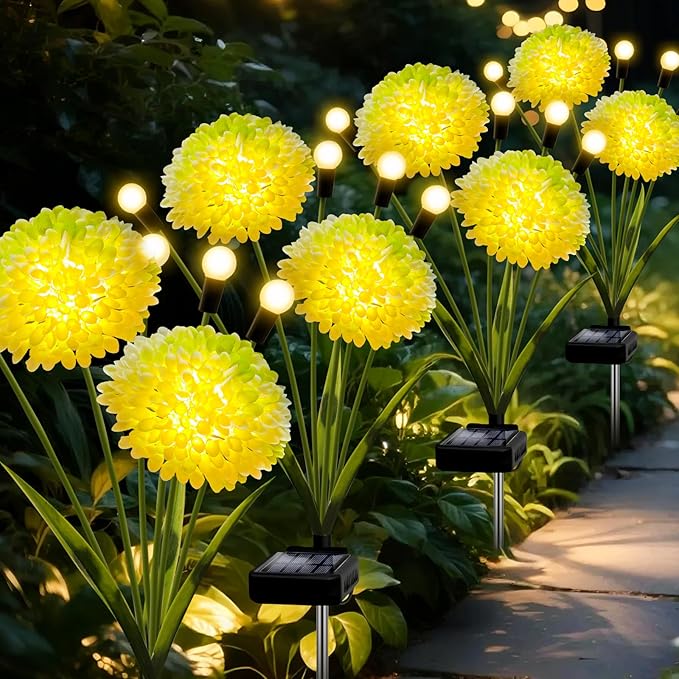 Solar Lights Outdoor Waterproof, 4 Pack Solar Firefly Swaying Lights with Flowers, Flower Light Garden Decor for Outside Yard Patio Thanksgiving for Women Grandma