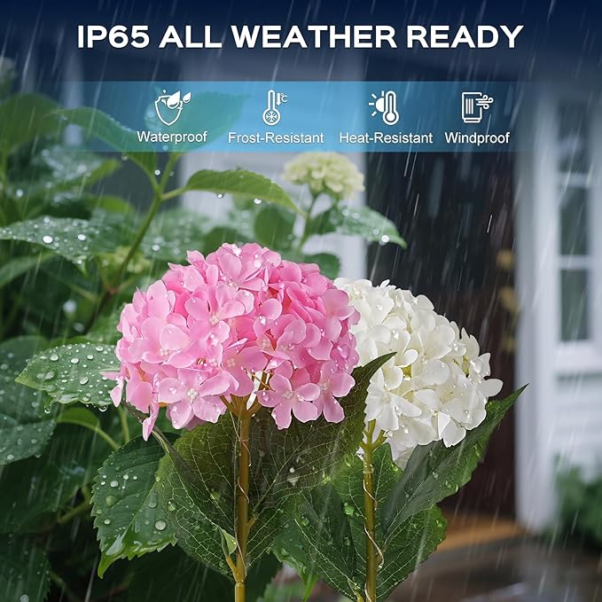 2 Pack Solar Garden Lights Outdoor, LED Colorful Waterproof Solar Powered Hydrangea Flowers Landscape Lights for Patio, Outside Yard, Pathway Decorative, Décor, Two Lightning Modes