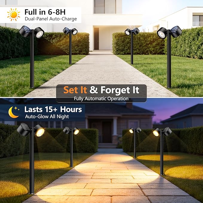 2X Brighter Solar Pathway Lights Outdoor, 150° Adjustable Dual-Head 18 LED Solar Lights Outdoor Waterproof, Up to 15 Hrs Auto On/Off Landscape Path Lights for Yard Garden Driveway Lawn, 2 Pack