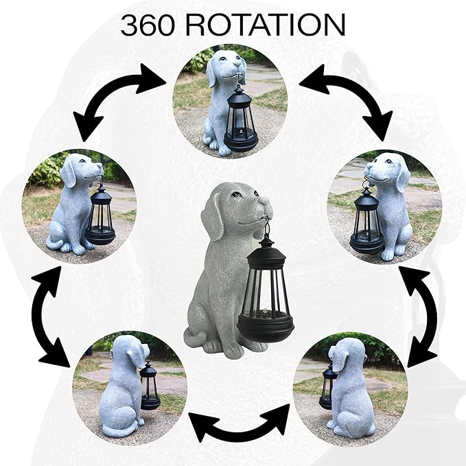 Dog Solar Garden Statues,Resin Dog Figurine Decorations with Solar Lights Lantern, Outdoor Decor Art for Lawn,Yard,Unique Housewarming for Garden Home