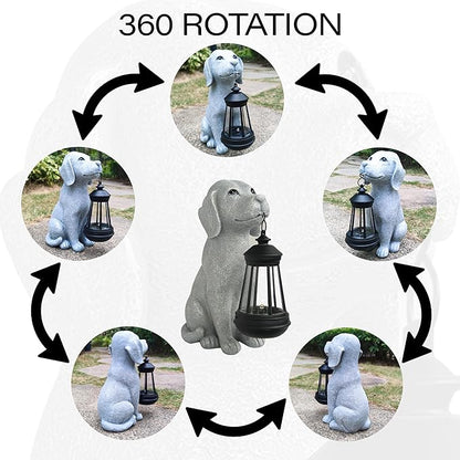 Dog Solar Garden Statues,Resin Dog Figurine Decorations with Solar Lights Lantern, Outdoor Decor Art for Lawn,Yard,Unique Housewarming for Garden Home