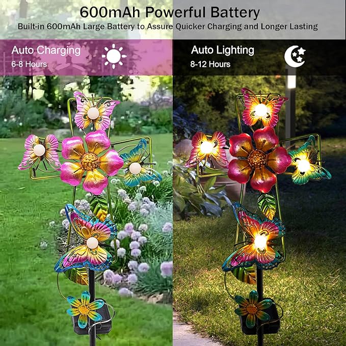 1 Pack Solar Butterfly Stake Lights& 4 Pack Solar Pathway Lights, Gardening Gifts for Women, Solar Garden Decor for | Lumora