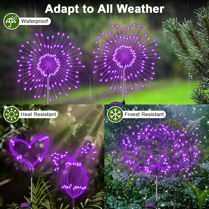 Solar Garden Lights Outdoor, 2 Pack 120 LED Twinkling Firework Lights Decorative with 2 Modes, Outdoor Waterproof | Lumora