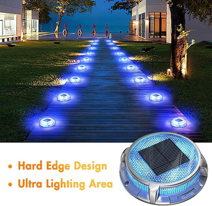 Quntis Solar Deck Lights for Outside, 3 Color Modes Solar Driveway Lights Outdoor IP68 Waterproof, Deck Light for Stair Pathway Walkway Road (Blue/Cool White/Warm White) 8 Pack