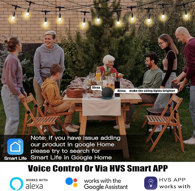 Homevenus Outdoor String Lights Waterproof G50 Smart Globe 48ft-18bulbs Dimmable Warm White App Control 2.4GHZ WiFi Alexa Google Patio Cafe Balcony Backyard Porch