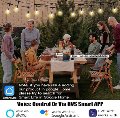 Homevenus Outdoor String Lights Waterproof G50 Smart Globe 48ft-18bulbs Dimmable Warm White App Control 2.4GHZ WiFi Alexa Google Patio Cafe Balcony Backyard Porch
