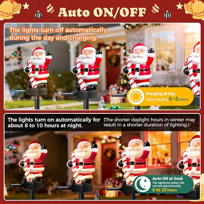 2 Packs Christmas Solar Garden Light with Santa Claus, 17.7 Inches Garden Solar Light Outdoor for Christmas Decoration, Auto ON/OFF, IP65 Waterproof, Suitable for Courtyard, Pond, Walkway Decoration