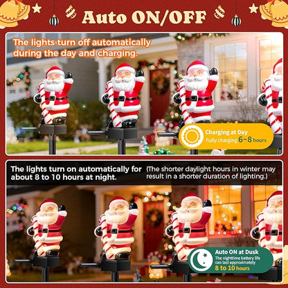 2 Packs Christmas Solar Garden Light with Santa Claus, 17.7 Inches Garden Solar Light Outdoor for Christmas Decoration, Auto ON/OFF, IP65 Waterproof, Suitable for Courtyard, Pond, Walkway Decoration
