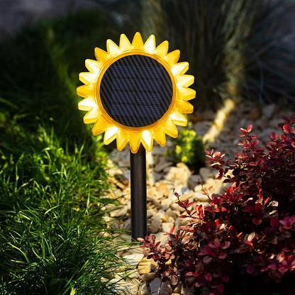 HUYIENO Solar Lights Outdoor Garden Decor Sunflower Waterproof Pathway Fence Lighting Ground/Wall Mounting 2 in 1 for Garden,Patio,Yard Decoration