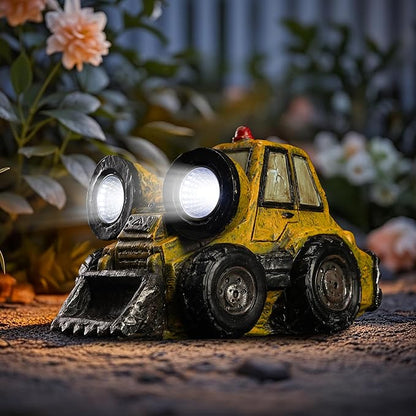 Garden Statue Outdoor Solar Truck Decor with Light Rustic Vintage Bulldozer Construction Decoration for Lawn Patio Yard Gifts for Men
