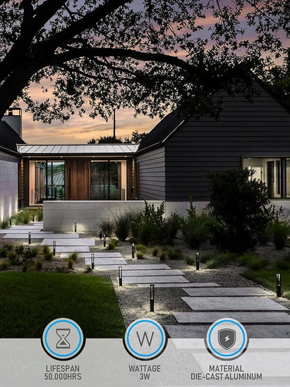 LEONLITE Low Voltage Path Lights, 3W LED Landscape Pathway Lights, Outdoor Landscape Lighting for Driveway, Garden, Aluminum, 12-15V AC/DC, IP65 Waterproof, 4000K Cool White, Black, Pack of 6