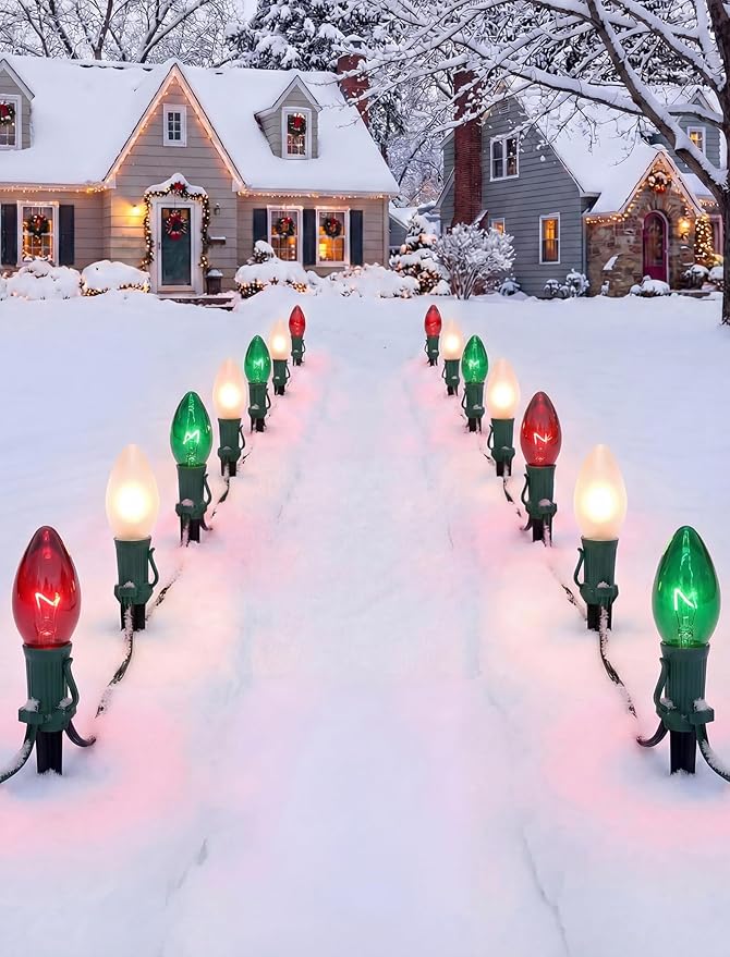 25Ft C9 Christmas Multicolor String Lights, Vintage Christmas Lights with 27 C9 Clear Red/Green/Frosted White | Lumora